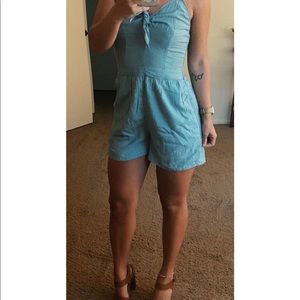 Denim tie romper